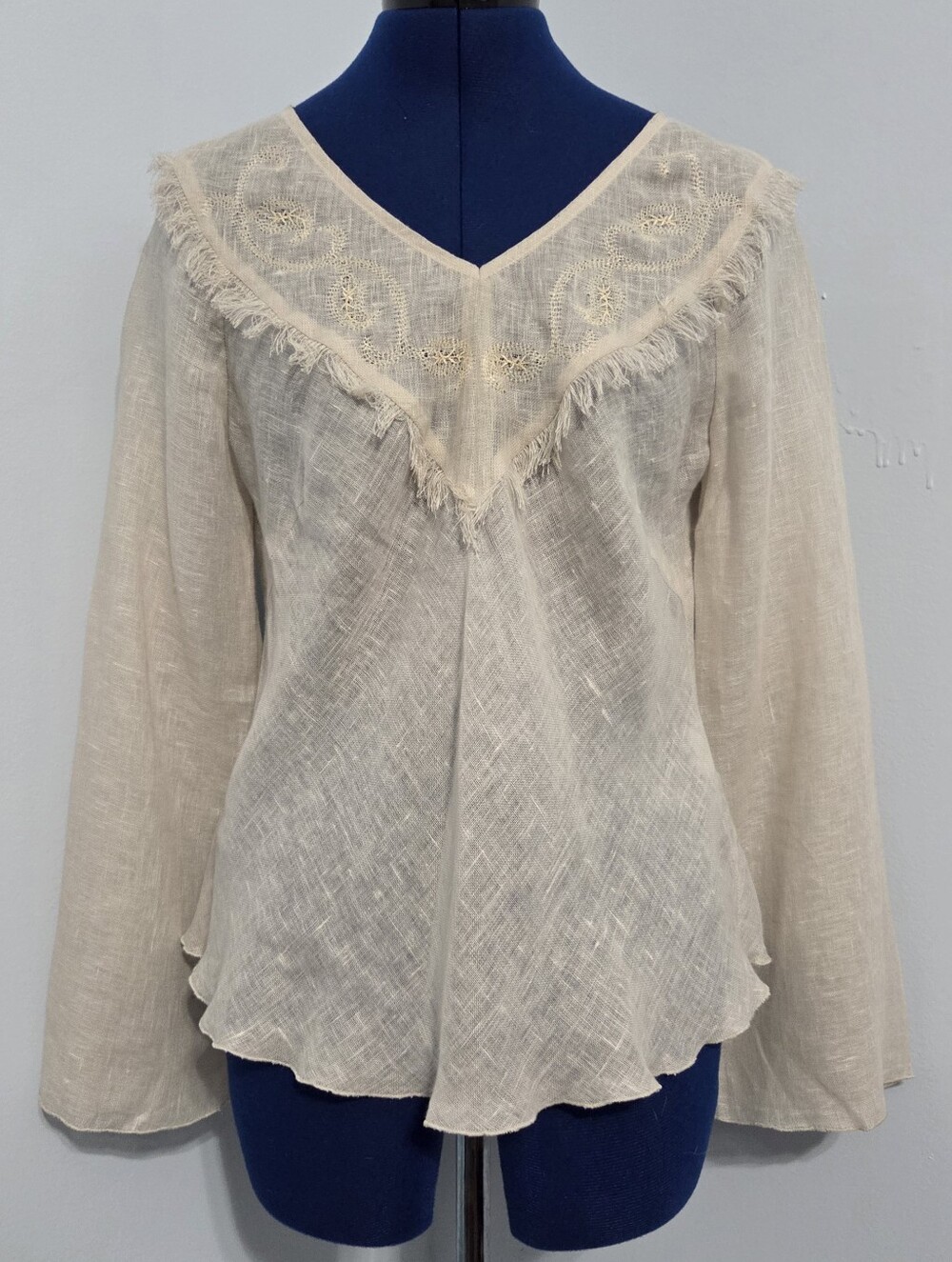 Euro Cream Linen Embroidered Blouse